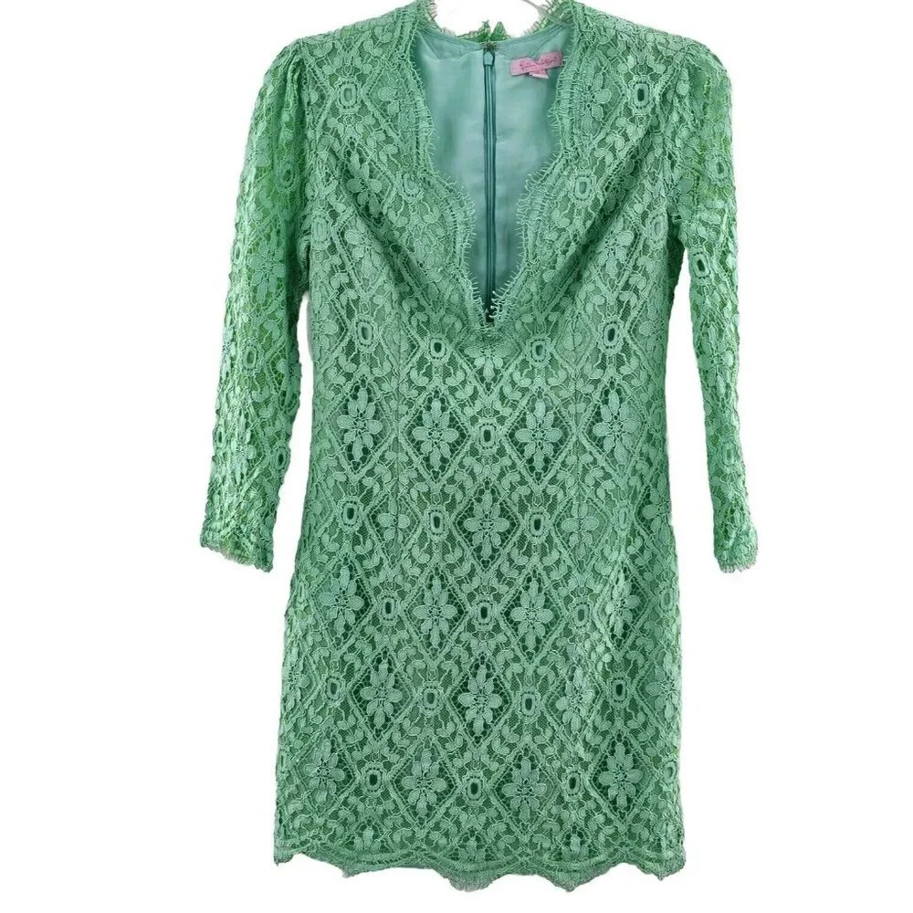 Lilly Pulitzer Meryl Dress Size 00 Poolside Mint Green Diamond Lace